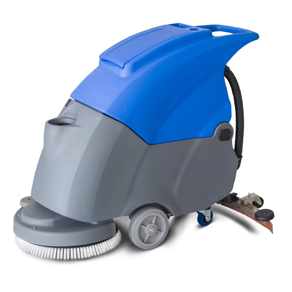 Floor Scrubber Machine Walk Behind - เครื่องขัดพื้นแบบเดินตาม ใช้มอเตอร์แปรง 24V พร้อมแปรงข้าง สำหรับทำความสะอาดพื้นคอนกรีตในคลังสินค้า