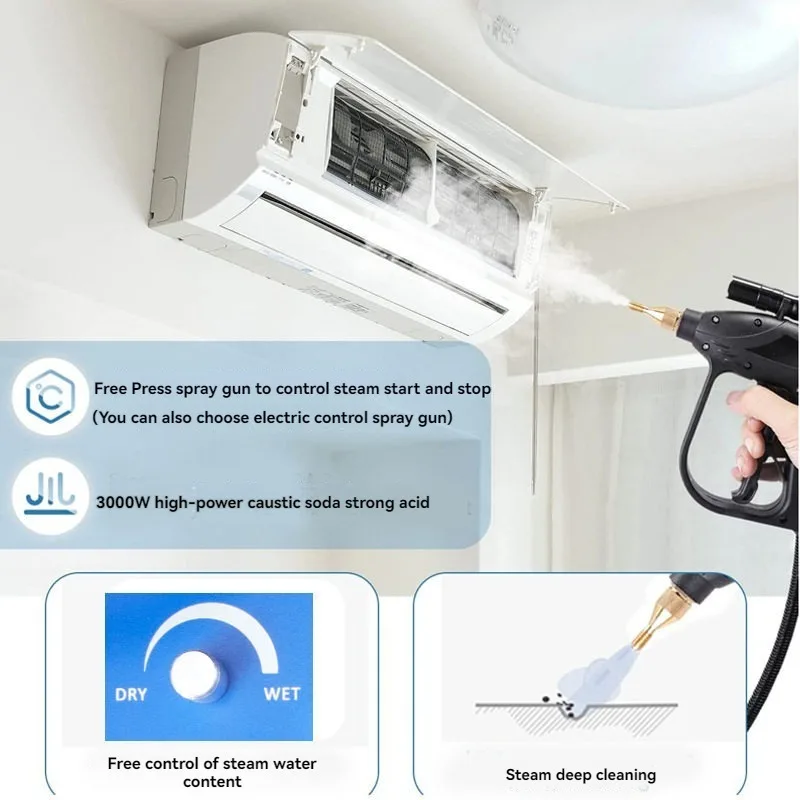 Steam Cleaner Commercial 3000W - เครื่องทำความสะอาดด้วยไอน้ำอุณหภูมิสูง 110V/220V ปรับฟังก์ชันได้ สำหรับใช้ในครัวเรือนและเชิงพาณิชย์ อุปกรณ์ทำความสะอาดไฟฟ้า