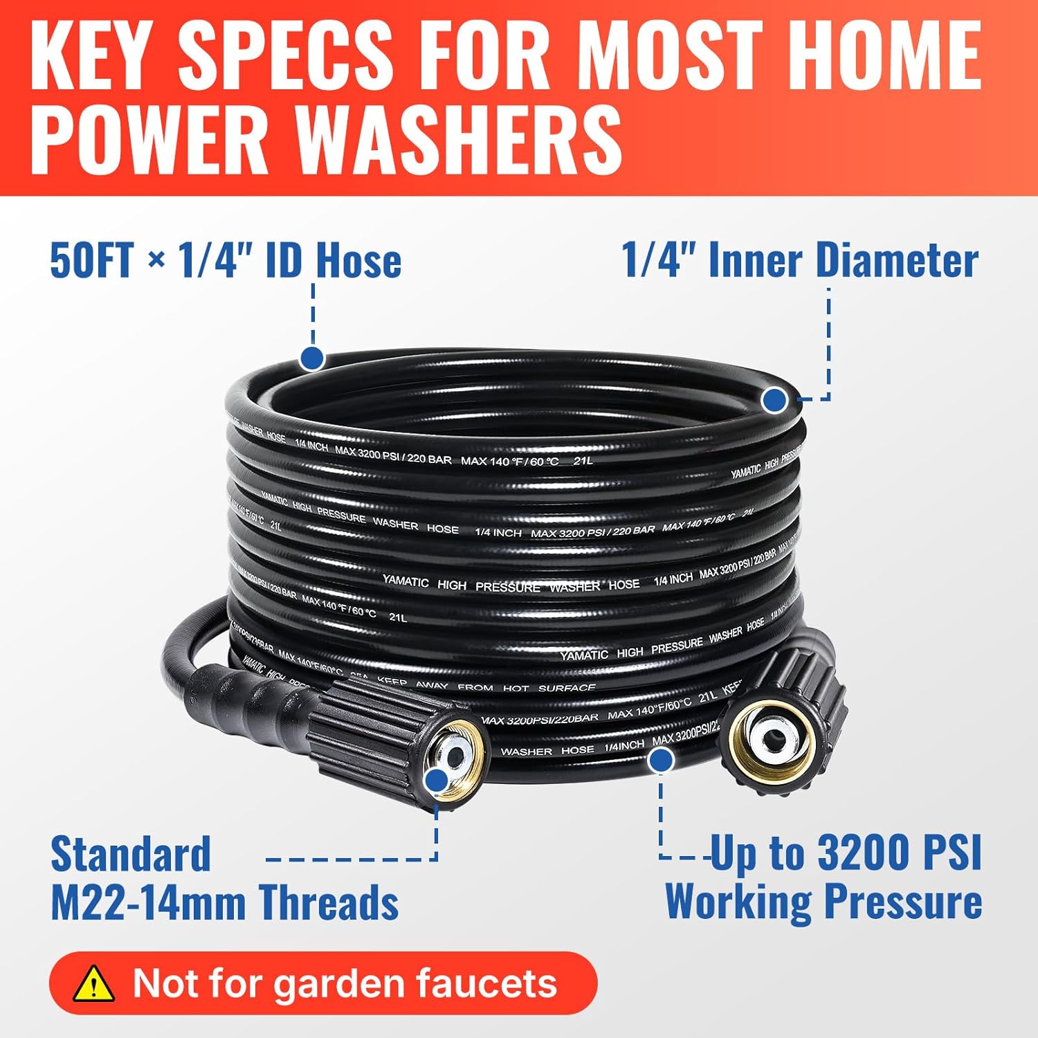 สายฉีดน้ำแรงดันสูง 50 ฟุต 1/4  - Pressure Washer 3000Psi บทวิจารณ์และราคา